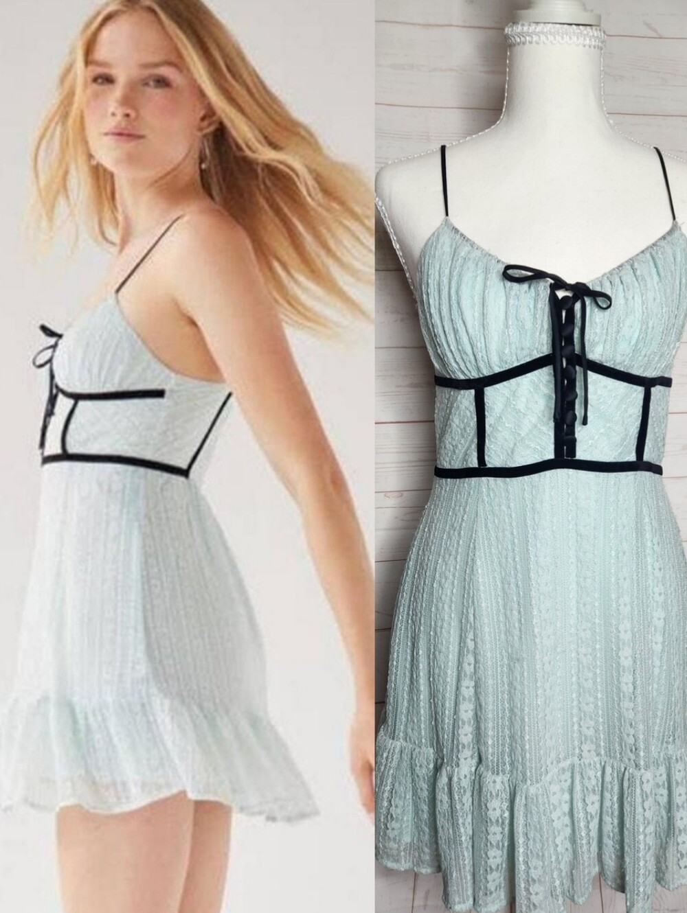 Urban Outfitters Silvana Mint Lace Mini Dress | Medium